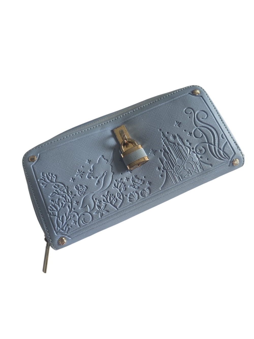 DISNEY Japanese Little Mermaid Ariel Blue Embossed Zip Wallet